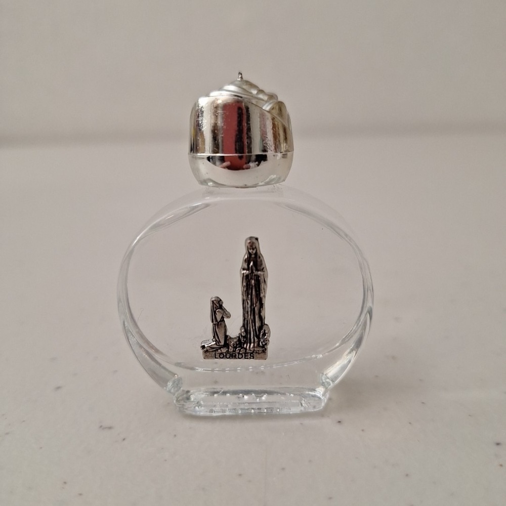 Lourdes French Catholic bottle Of Holy Water Mother Mary in Silver plated - Picture 2 of 10
